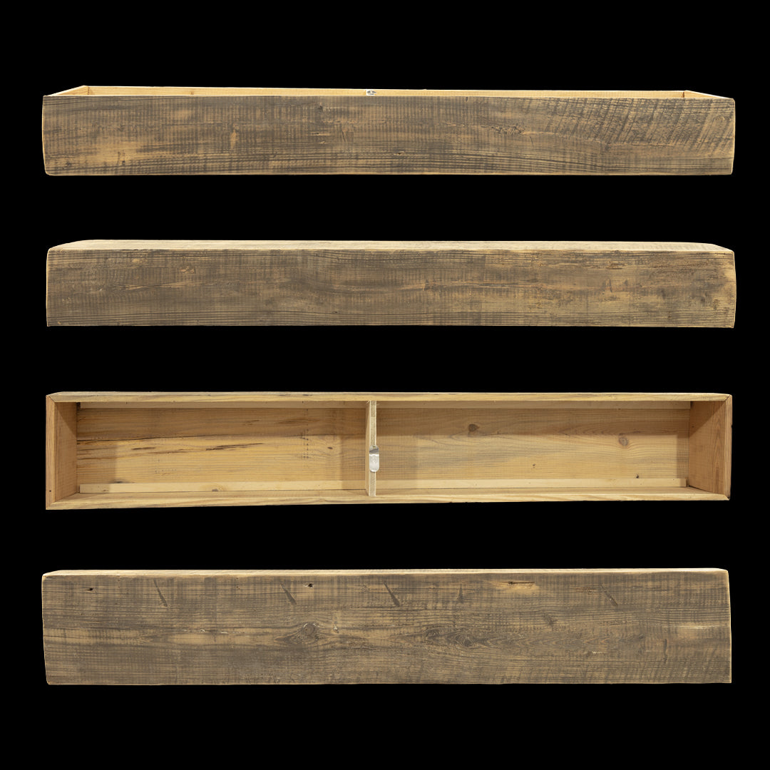Rough Sawn Wood Box Beam Mantel - Rustic Fireplace Mantel - 8" x 11" x 70"