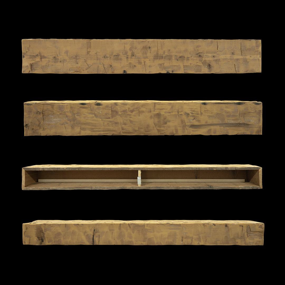 Hand Hewn Wood Box Beam Mantel - Rustic Fireplace Mantel - 6.5" x 10" x 70"