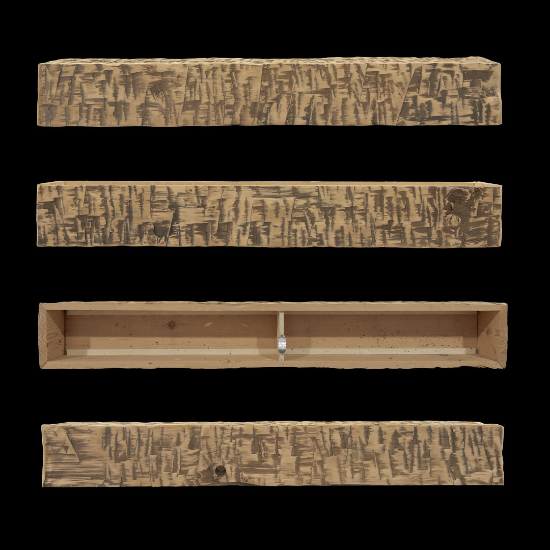 Hand Hewn Wood Box Beam Mantel - Rustic Fireplace Mantel - 8.5" x 9" x 64"