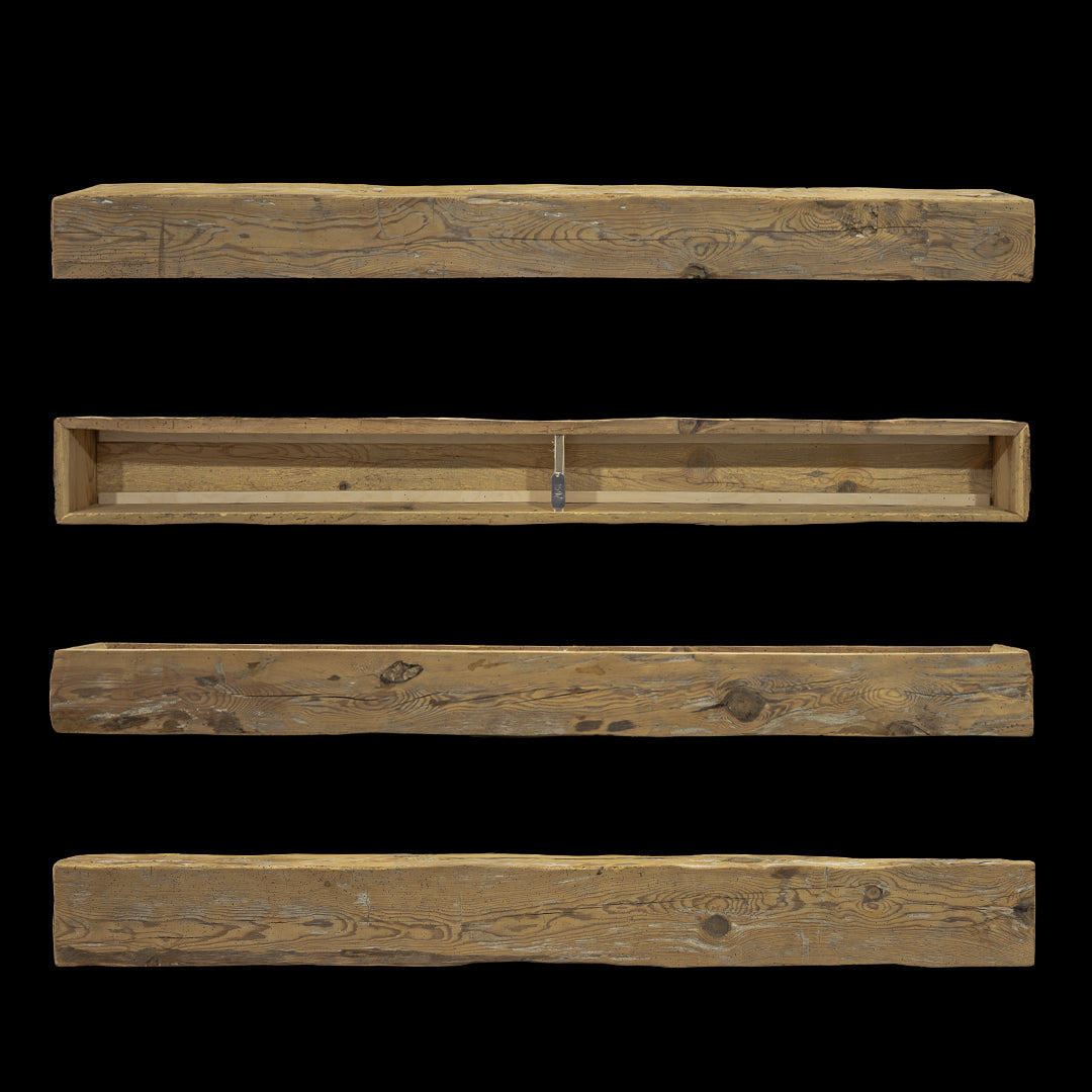 Hand Hewn Wood Box Beam Mantel - Rustic Fireplace Mantel - 6" x 7" x 70"