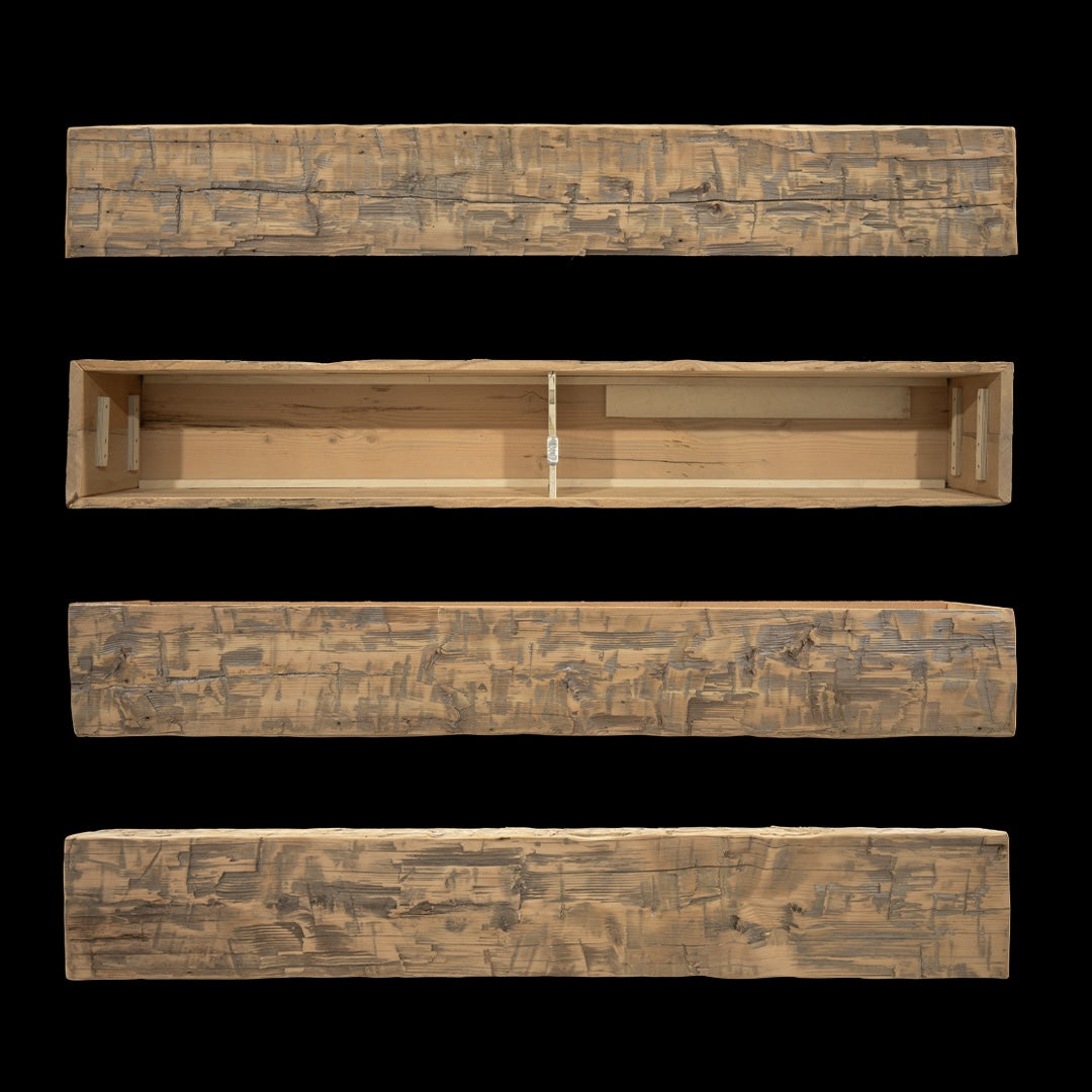 Hand Hewn Wood Box Beam Mantel - Rustic Fireplace Mantel - 12" x 13" x 84"