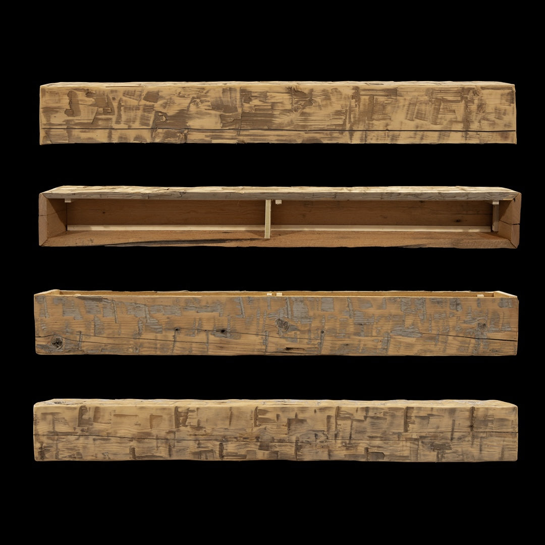Hand Hewn Wood Box Beam Mantel - Rustic Fireplace Mantel - 7.5" x 8" x 66