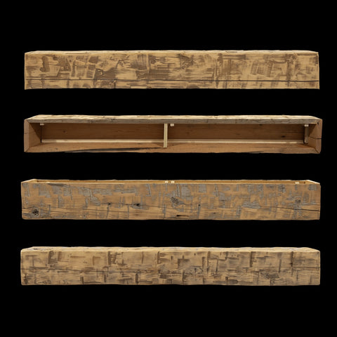 Hand Hewn Wood Box Beam Mantel - Rustic Fireplace Mantel - 7.5" x 8" x 66