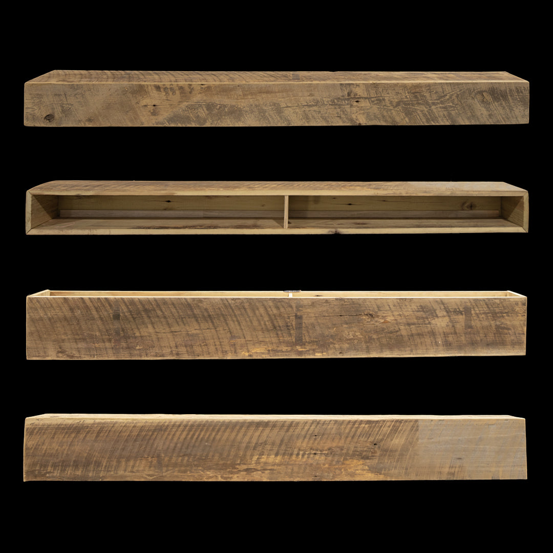 Rough Sawn Wood Box Beam Mantel - Rustic Fireplace Mantel - 6.5" x 8.5" x 69"