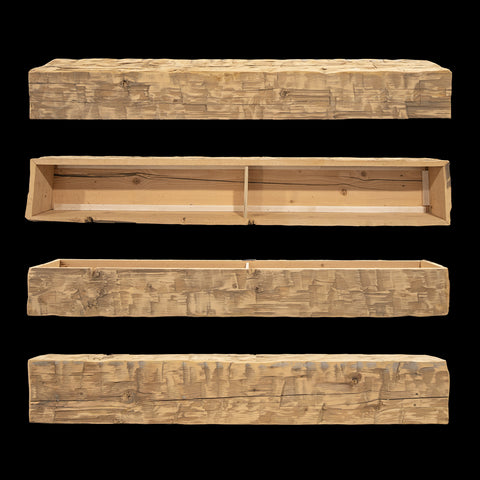 Hand Hewn Wood Box Beam Mantel - Rustic Fireplace Mantel - 7.5" x 10" x 67"