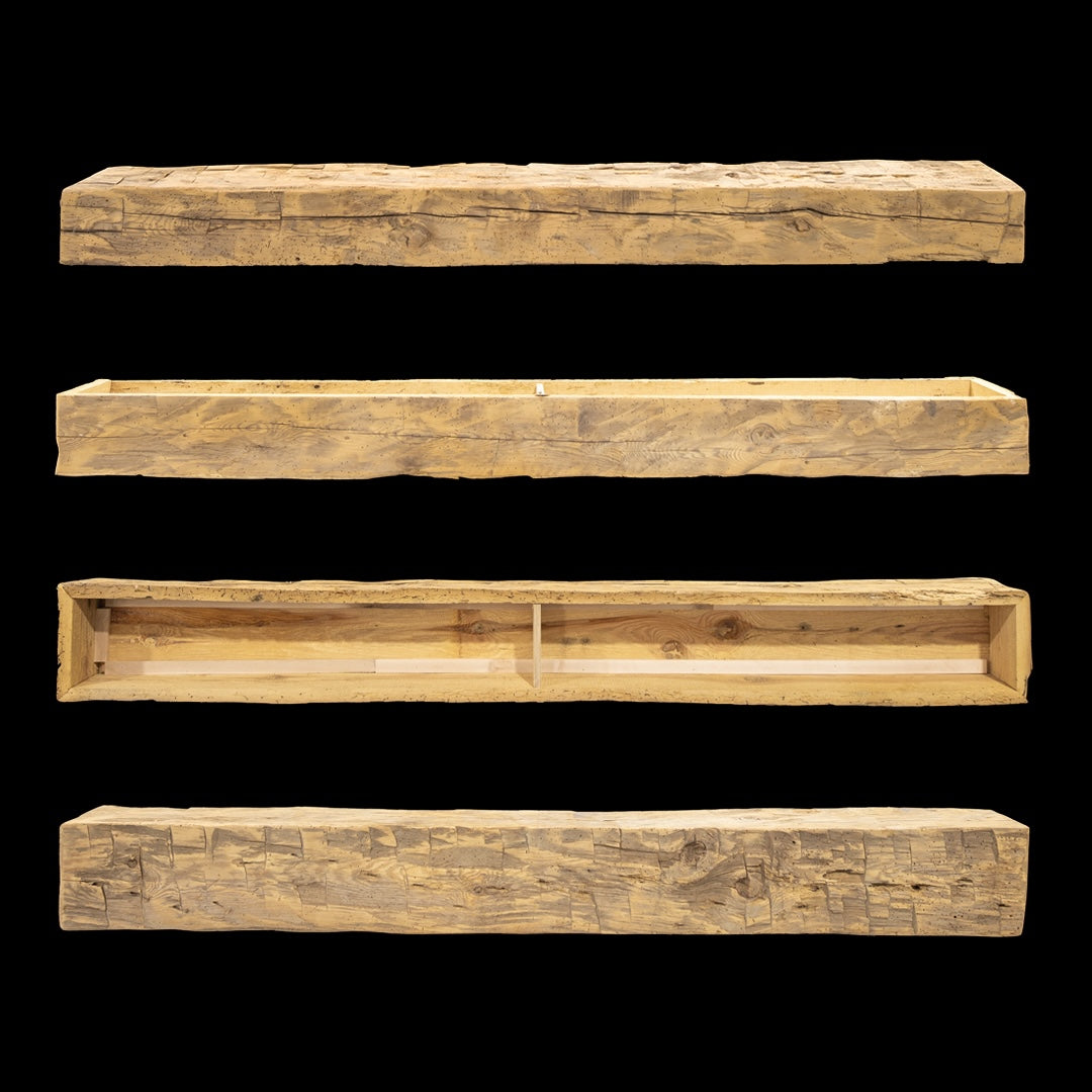 Hand Hewn Wood Box Beam Mantel - Rustic Fireplace Mantel - 5.5" x 7.5" x 69"