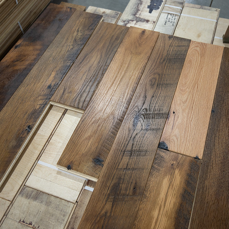Antique Reclaimed Oak Hit-Skip 3" to 8" Random Widths - Oil Prefinish