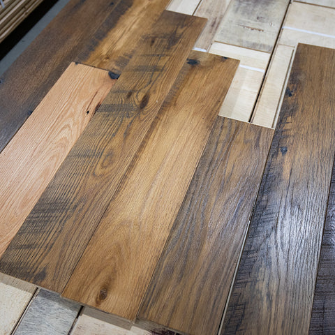 Antique Reclaimed Oak Hit-Skip 3" to 8" Random Widths - Oil Prefinish