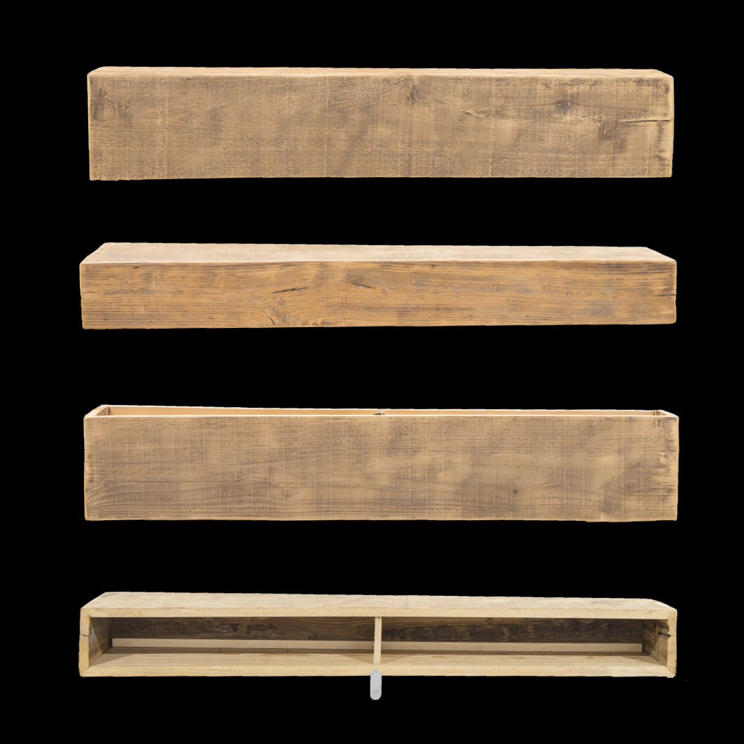 Mushroom Wood Box Beam Mantel - Rustic Fireplace Mantel - 6" x 9.5" x 53"