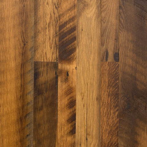 Antique Reclaimed Oak Hit Skip 4" to 8" Random Widths - Satin Prefinish, AngelFiber Hemp Wood Filler